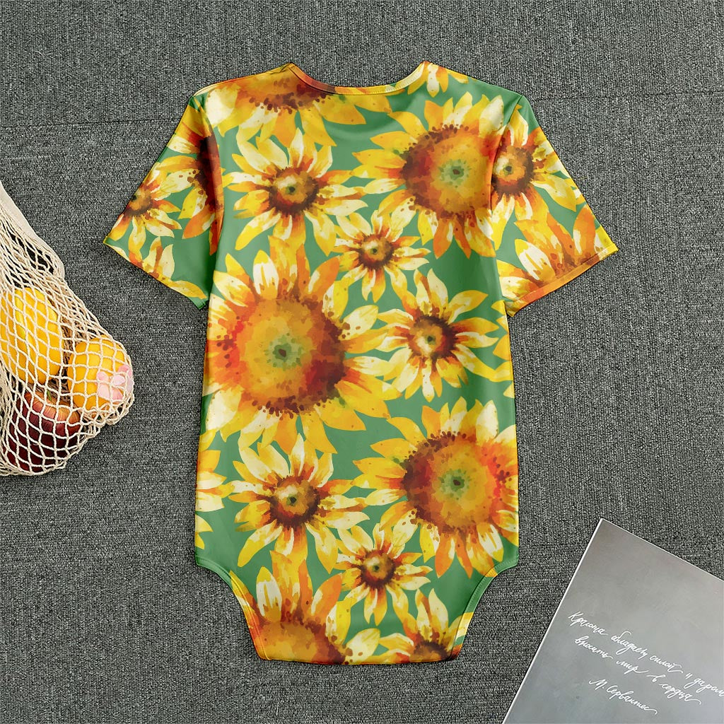 Sage Watercolor Sunflower Pattern Print Men's Bodysuit