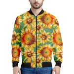 Sage Watercolor Sunflower Pattern Print Men's Bomber Jacket