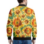 Sage Watercolor Sunflower Pattern Print Men's Bomber Jacket