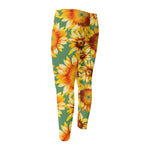 Sage Watercolor Sunflower Pattern Print Men's Compression Pants