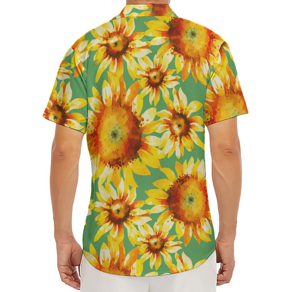 Sage Watercolor Sunflower Pattern Print Men's Deep V-Neck Shirt