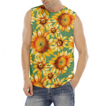 Sage Watercolor Sunflower Pattern Print Men's Fitness Tank Top