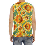 Sage Watercolor Sunflower Pattern Print Men's Fitness Tank Top