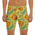 Sage Watercolor Sunflower Pattern Print Men's Long Boxer Briefs