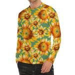 Sage Watercolor Sunflower Pattern Print Men's Long Sleeve Rash Guard