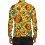 Sage Watercolor Sunflower Pattern Print Men's Long Sleeve Rash Guard
