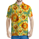 Sage Watercolor Sunflower Pattern Print Men's Polo Shirt