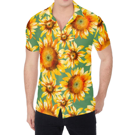 Sage Watercolor Sunflower Pattern Print Men's Shirt
