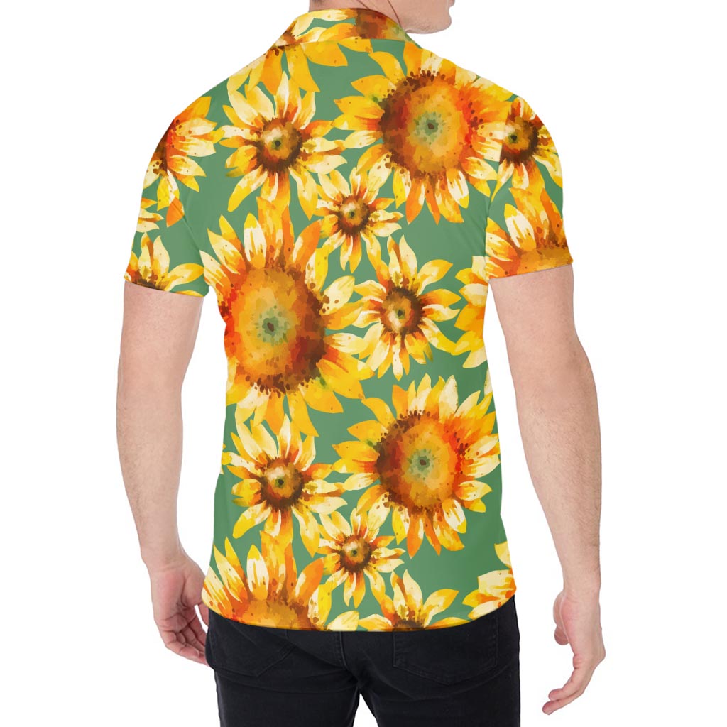 Sage Watercolor Sunflower Pattern Print Men's Shirt