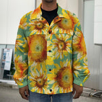 Sage Watercolor Sunflower Pattern Print Men's Shirt Jacket