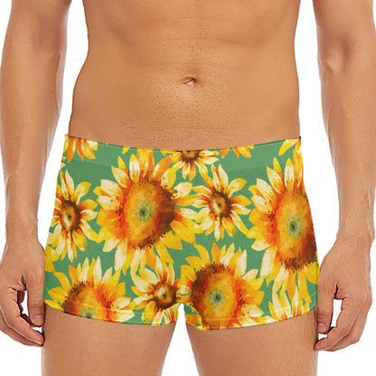 Sage Watercolor Sunflower Pattern Print Men's Short Boxer Briefs