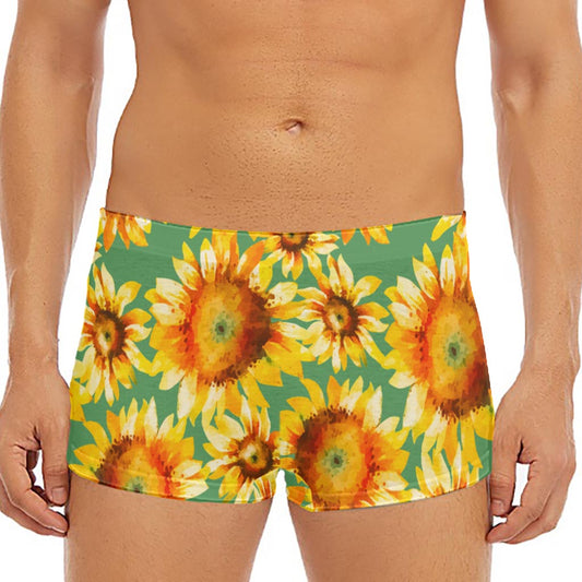 Sage Watercolor Sunflower Pattern Print Men's Short Boxer Briefs