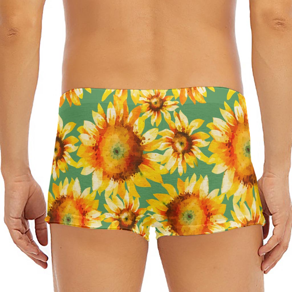 Sage Watercolor Sunflower Pattern Print Men's Short Boxer Briefs