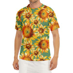 Sage Watercolor Sunflower Pattern Print Men's Short Sleeve Rash Guard