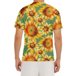 Sage Watercolor Sunflower Pattern Print Men's Short Sleeve Rash Guard