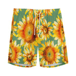 Sage Watercolor Sunflower Pattern Print Men's Sports Shorts