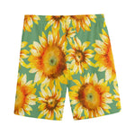 Sage Watercolor Sunflower Pattern Print Men's Sports Shorts
