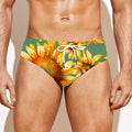 Sage Watercolor Sunflower Pattern Print Men's Swim Briefs