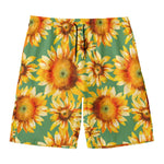 Sage Watercolor Sunflower Pattern Print Men's Swim Trunks