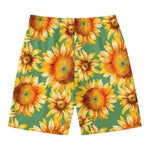 Sage Watercolor Sunflower Pattern Print Men's Swim Trunks