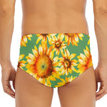 Sage Watercolor Sunflower Pattern Print Men's Triangle Swim Briefs