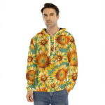 Sage Watercolor Sunflower Pattern Print Men's Velvet Pullover Hoodie