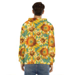 Sage Watercolor Sunflower Pattern Print Men's Velvet Pullover Hoodie