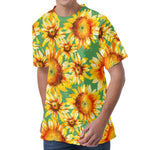 Sage Watercolor Sunflower Pattern Print Men's Velvet T-Shirt