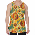 Sage Watercolor Sunflower Pattern Print Men's Velvet Tank Top