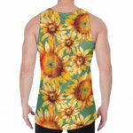 Sage Watercolor Sunflower Pattern Print Men's Velvet Tank Top