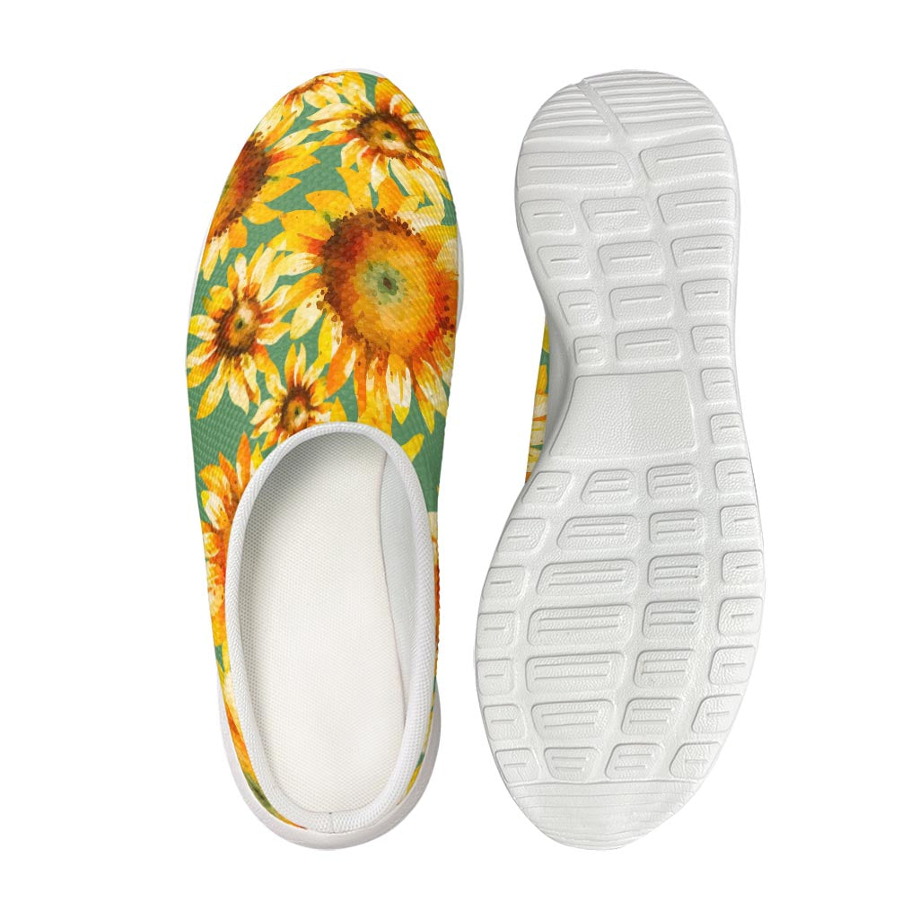 Sage Watercolor Sunflower Pattern Print Mesh Casual Shoes