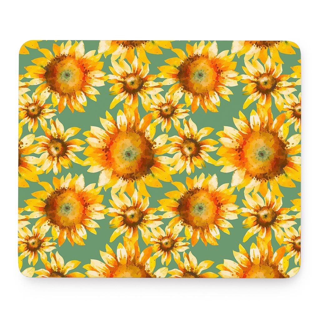 Sage Watercolor Sunflower Pattern Print Mouse Pad