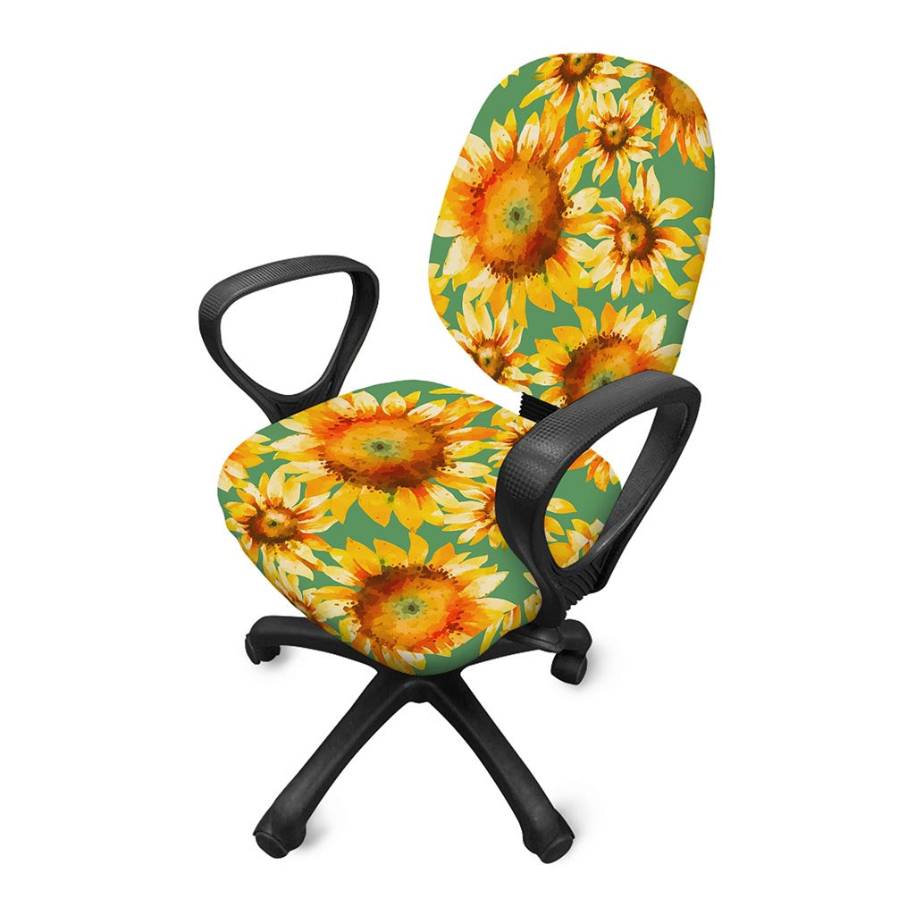 Sage Watercolor Sunflower Pattern Print Office Chair Cover