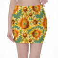 Sage Watercolor Sunflower Pattern Print Pencil Mini Skirt