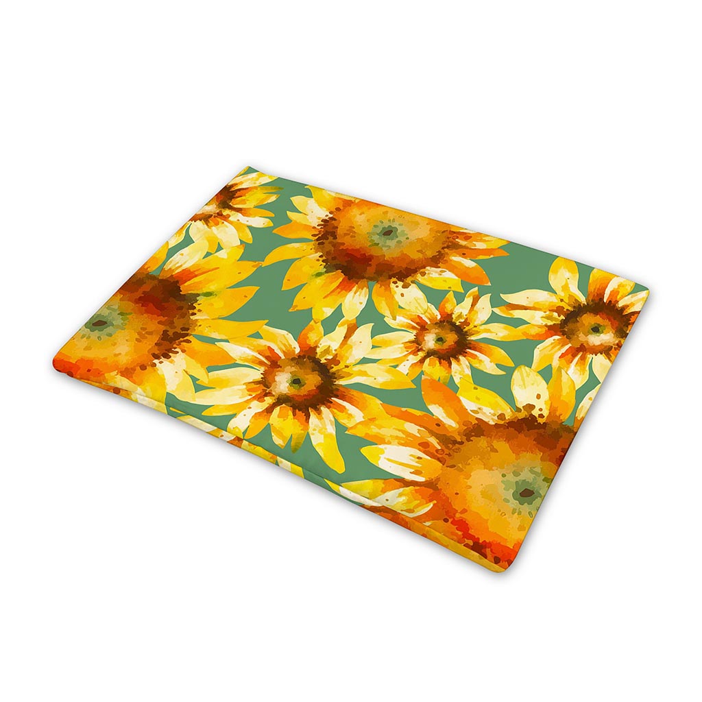 Sage Watercolor Sunflower Pattern Print Pet Cooling Mat Cover