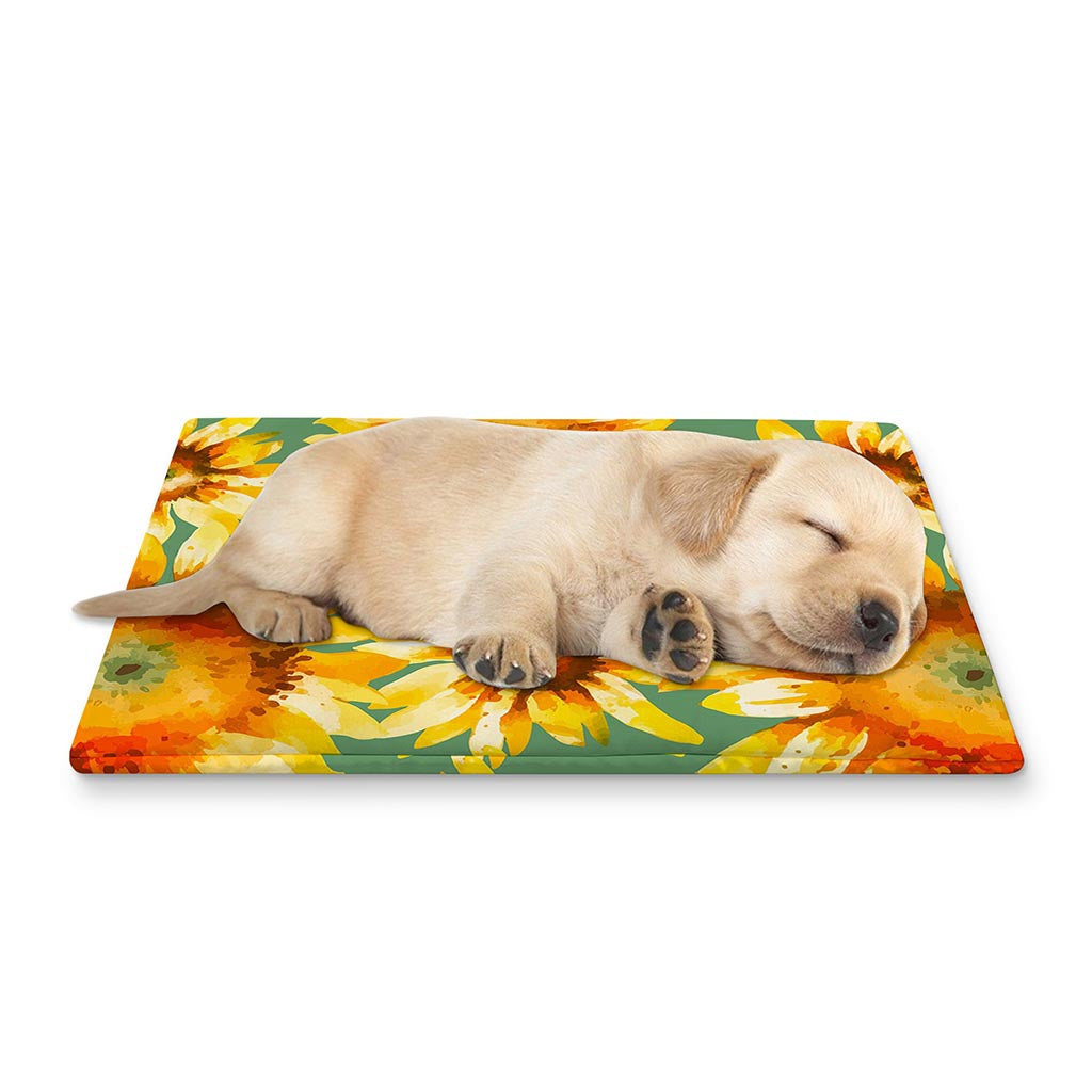 Sage Watercolor Sunflower Pattern Print Pet Cooling Mat Cover