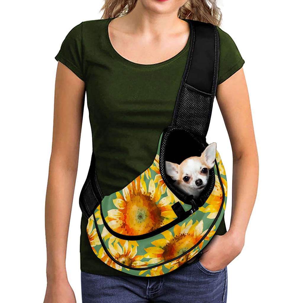 Sage Watercolor Sunflower Pattern Print Pet Sling Carrier