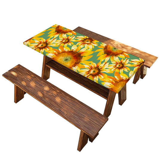 Sage Watercolor Sunflower Pattern Print Picnic Table Cover