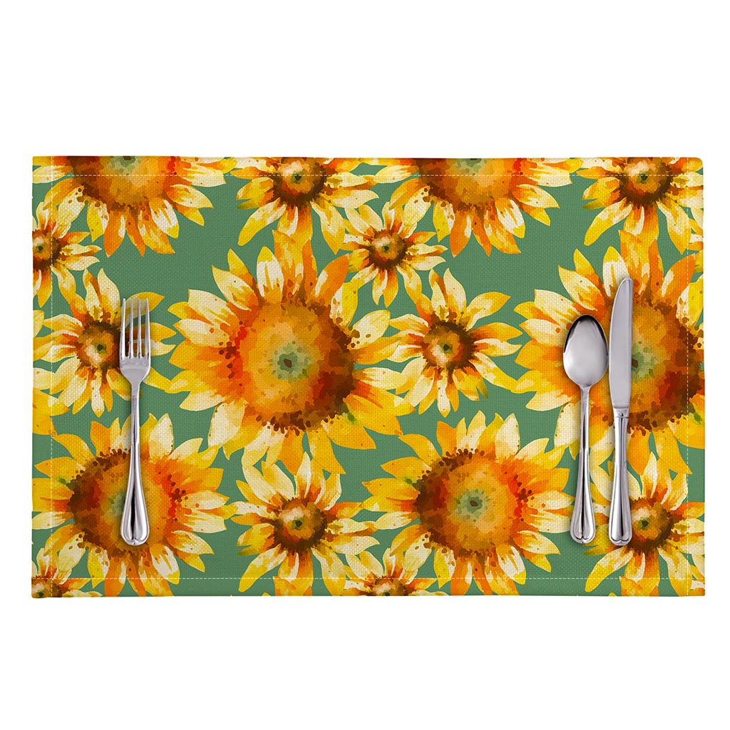 Sage Watercolor Sunflower Pattern Print Placemat