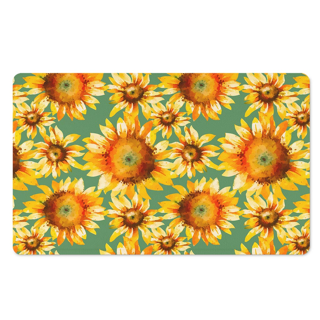 Sage Watercolor Sunflower Pattern Print Polyester Doormat
