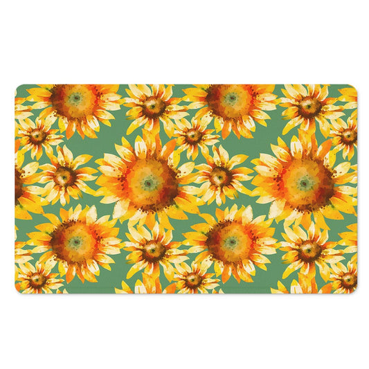 Sage Watercolor Sunflower Pattern Print Polyester Doormat
