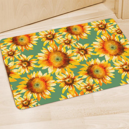 Sage Watercolor Sunflower Pattern Print Polyester Doormat
