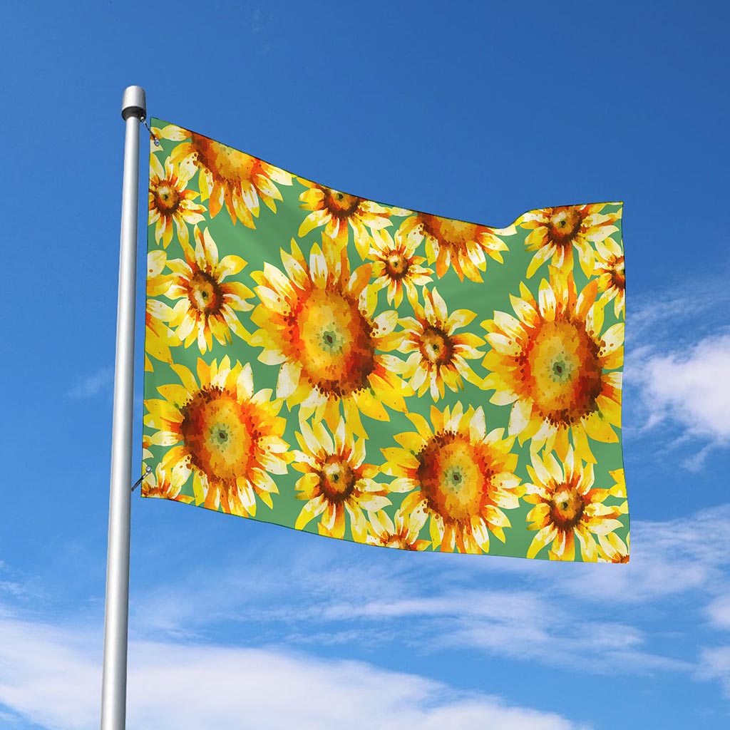 Sage Watercolor Sunflower Pattern Print Polyester Flag