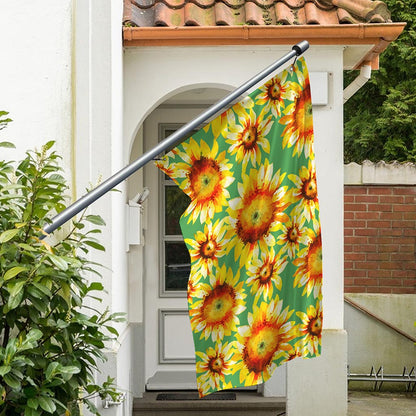 Sage Watercolor Sunflower Pattern Print Polyester Flag