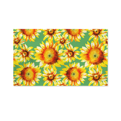 Sage Watercolor Sunflower Pattern Print Polyester Flag