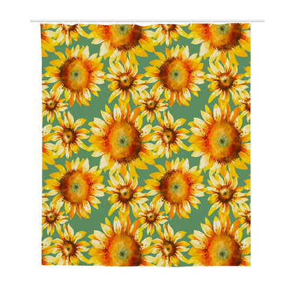 Sage Watercolor Sunflower Pattern Print Polyester Shower Curtain