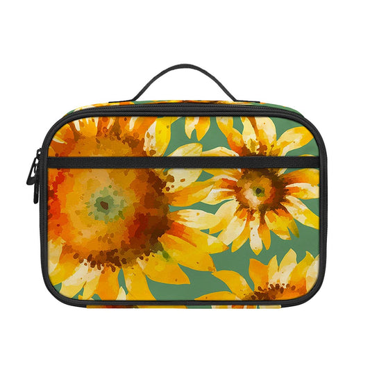 Sage Watercolor Sunflower Pattern Print Portable Lunch Bag