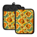 Sage Watercolor Sunflower Pattern Print Pot Holders With Pocket
