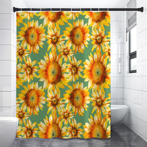 Sage Watercolor Sunflower Pattern Print Premium Shower Curtain