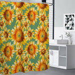 Sage Watercolor Sunflower Pattern Print Premium Shower Curtain